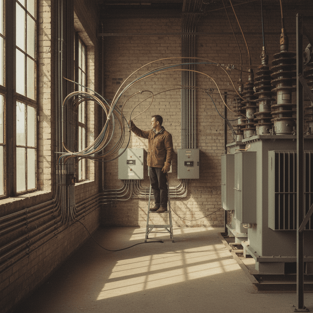 Electrician working with both low-voltage controls and high-voltage infrastructure