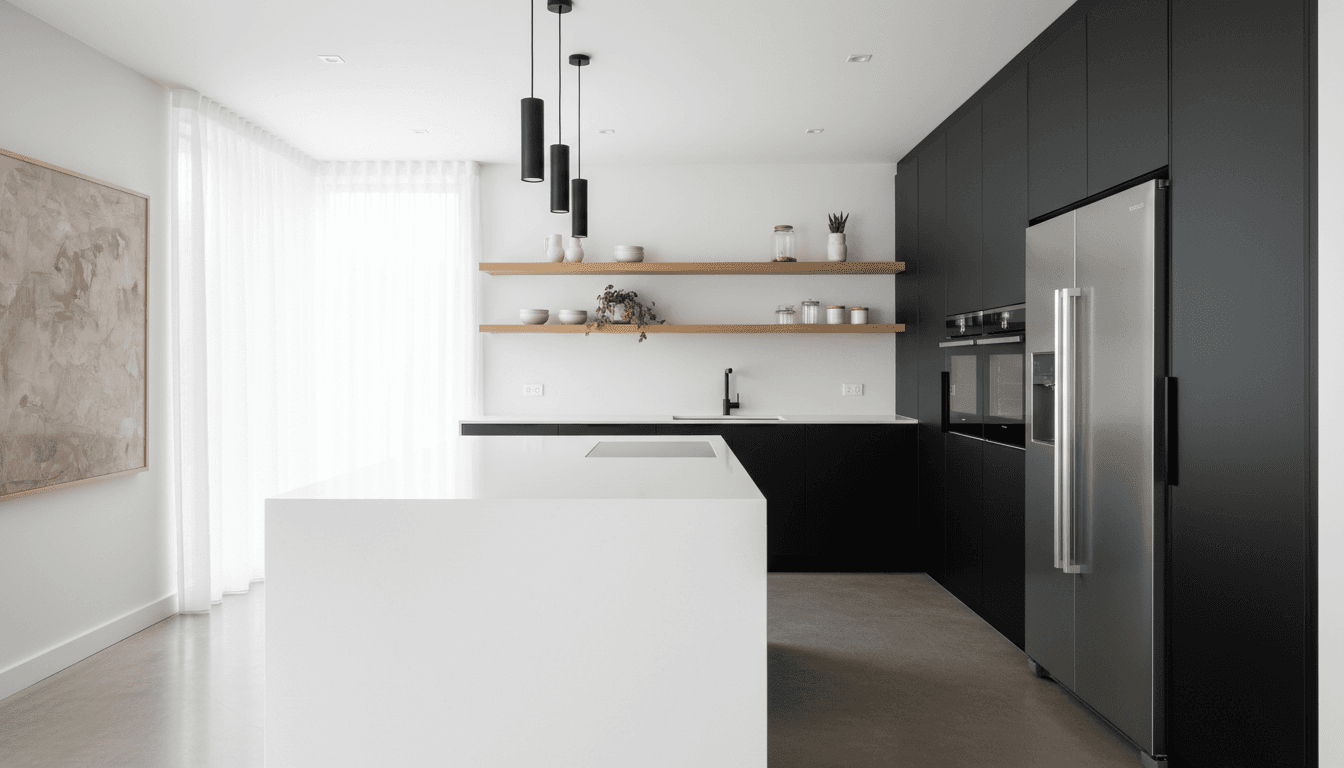 Modern recessed lighting installed in residential kitchen